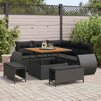 vidaXL Conjunto De Sof&aacute; De Jard&iacute;n 8 Pcs Negro Rat&aacute;n Sint&eacute;tico Vidaxl