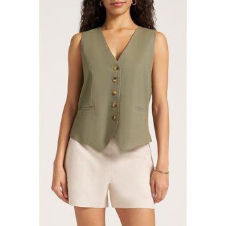 Matty M Davenport Linen Blend Vest in Olive at Nordstrom, Size X-Large