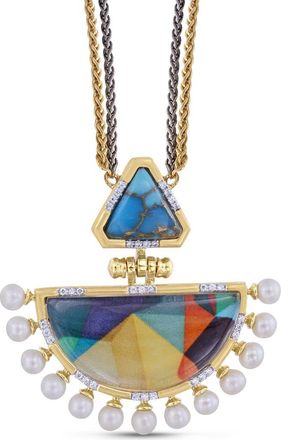 LuvMyJewelry My Colorful Legacy Turquoise Gemstone Diamond Pearl Yellow Gold Plated Silver Necklace in 14Kt Gold Vermeil On Sterling at Nordstrom