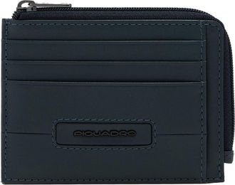 Piquadro Accessoires, Heren, Blauw, ONE Size, Leer, 6-Kaarten Lederen Kaarthouder met Muntvakje