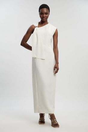 Karen Millen Womens Petite Polished Tailored Trim Detail Column Midi Dress - White - Size 16 UK