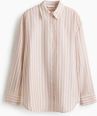 H&M Oversized Lyocell-blend Shirt in Light Pink/striped at Nordstrom, Size Xx-Large