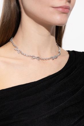 Self Portrait Necklace With Shimmering Crystals, Womens, Silver