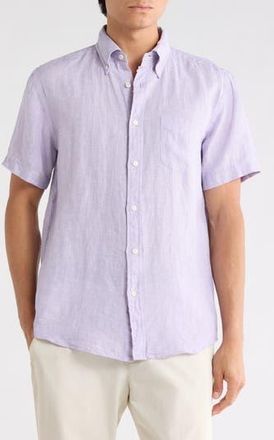 Brooks Brothers Short Sleeve Linen Shirt in Lavender at Nordstrom Rack, Size Xx-Large