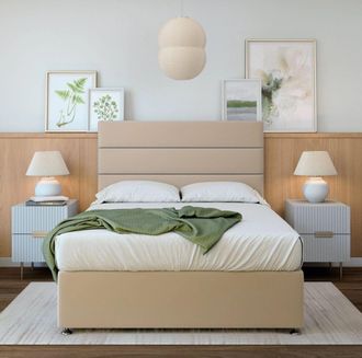 Bedmaster Plush Velvet 2 Drawer Divan Base & Lined Headboard in Natural | Size: Single