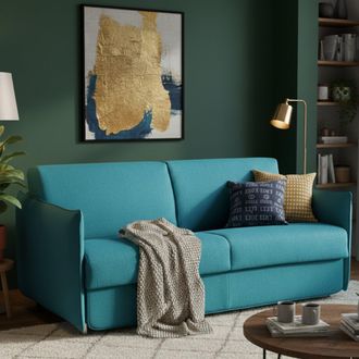 Dmora Divano Letto 2 Posti Trovo, Sfoderabile, Contenitore Made In Italy, Di Apertura A Ribalta, 180x95 Cm Azzurro