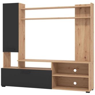 Dmora Parete Attrezzata Chieve, Mobile Soggiorno 8 Ripiani, 2 Ante, 10 Vani, 168.5x35x157h cm Nero