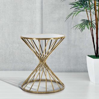 Dmora Mesa De Centro Foxgla, Forma Redonda, Color Superficie Blanco, Material Estructura Vidrio, 42x42x50h Cm Dorado