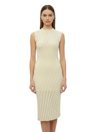 Iro Light Yellow Textured Midi Dress