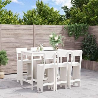 vidaXL Set De Mesa Y Taburetes Altos Jard&iacute;n 7 Pzas Madera Pino Blanco Vidaxl
