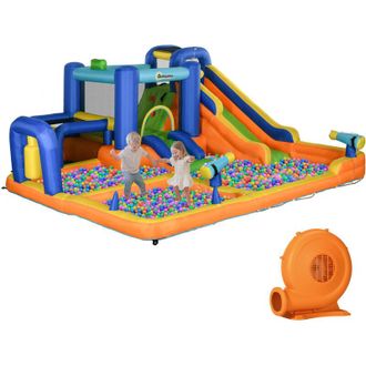 OUTSUNNY Castillo Hinchable Infantil 7 En 1 Castillo Hinchable Para Ni&ntilde;os Con Tobog&aacute;n Piscina Muro De Escalada Inflador Y Bolsa De Transporte 430x420x200 Cm