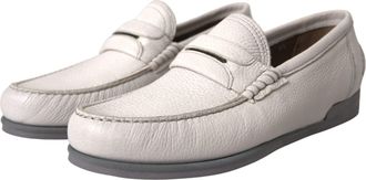 Dolce & Gabbana White Gray Leather Slip Mocassin Shoes Mens Loafer