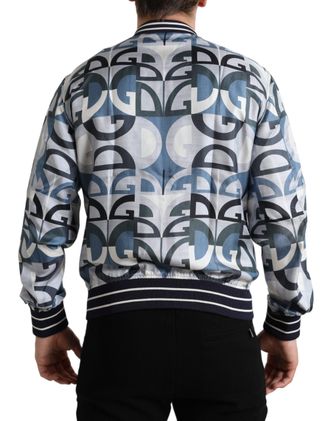 Dolce & Gabbana Mens Multicolor Logo Print Bomber Blouson Jacket Silk Clothing