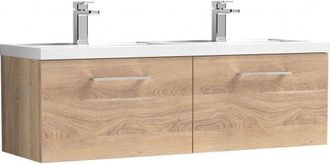 Nuie Nuie - Arno Wall Hung 2-Drawer Vanity Unit with Double Polymarble Basin 1200mm Wide - Bleached Oak