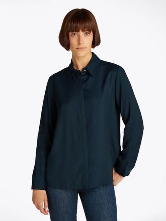 Tommy Hilfiger Hemdbluse TOMMY HILFIGER SOFT VISCOSE REGULAR LS SHIRT, Damen, Gr. 32, blau (schwarz night navy), Web, Obermaterial: 100% Viskose, unifarben, regular 