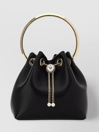 Jimmy Choo London leather bucket bag chain detail
