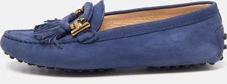Tod's Tods Blue Suede Fringe Slip On Loafers