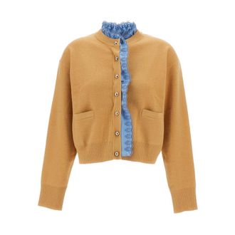 Paco Rabanne Fijngebreide cardigan van wol en kasjmier - Dames - Vesten - Beige - M - Wol - Truien & Vesten
