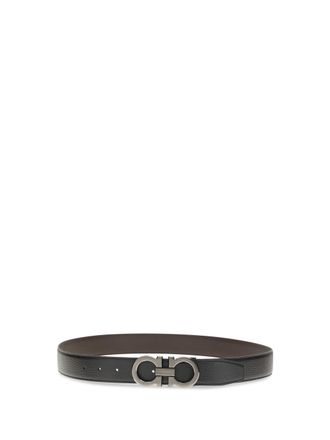 Ferragamo Double Gancini Buckle Leather Belt - Black