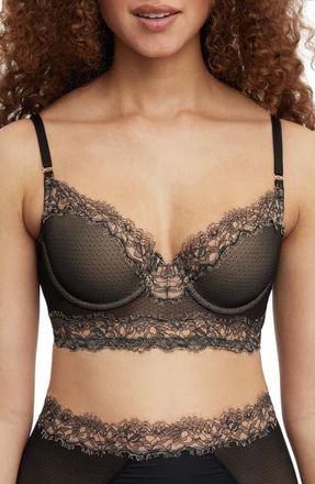 Skarlett Blue Entice Longline Lightly Lined Bra in Black/nylon at Nordstrom, Size 34Ddd