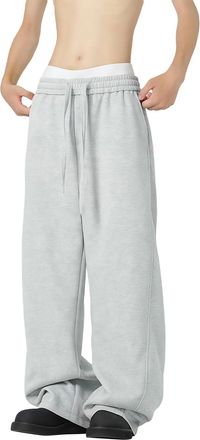 Generic Mens Clothing Girls Wide Leg Sweatpants Elastic Waist Drawstring Straight Leg Baggy Jogger Pants with Pocket(Grey,S)