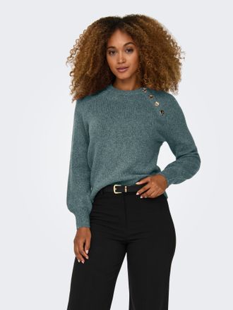 Only Rundhalspullover ONLY ONLEMMA LS BUTTON ONECK EX KNT, Damen, Gr. L, balsam gr&uuml;n, Strick, Obermaterial: 50% Polyacryl, 50% Polyester, unifarben, regula