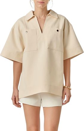 English Factory Collar Oversize Cotton Top in Cream at Nordstrom, Size X-Small