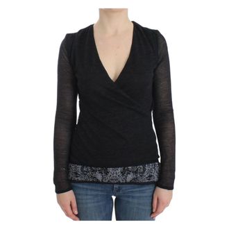 Ermanno Scervino Truien & Vesten, Dames, Zwart, M, Wol, Zwarte V-hals trui van wolmix