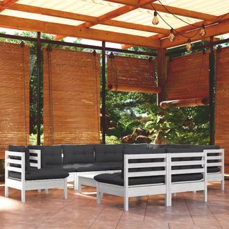 vidaXL Muebles De Jard&iacute;n 10 Pzas Con Cojines Blanco Madera Maciza Pino Vidaxl