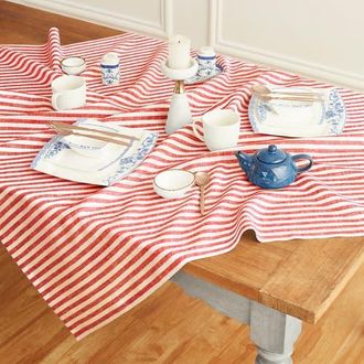 Solino Home Linen Table Throw - Amalfi Stripe, 52 x 52, 52 x 52 in Red And White at Nordstrom, Size Small
