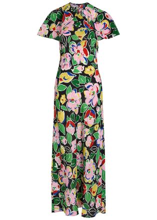 Rixo Rixo Aryella Floral Silk Midi Dress - Black - 16 (UK 16 / XL)