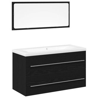 Berkfield Home Bathroom Sink Cabinet with Built-in Basin Black Oak Engineered Wood