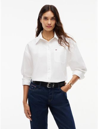 Tommy Hilfiger Womens Tommy Jeans Oversized Fit Poplin Shirt - Ecru - XL