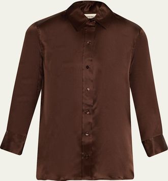 L'agence Dani Silk Satin 3/4-Sleeve Button-Down Blouse