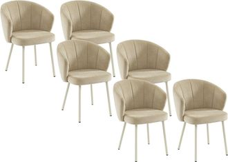 Vente-Unique Conjunto de 6 sillas en tela y metal blanco - Beige - TANURY