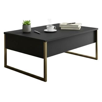 Dmora Mesa De Caf&eacute; Canis, Mesa De Centro Baja, Revistero Para Sof&aacute;, Estante De La Sala De Estar, 90x60h40 Cm, Antracita Y Oro, Con Embalaje Reforzado - Dmor