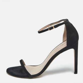 Stuart Weitzman Black Suede Nudist Ankle Strap Sandals Size 41