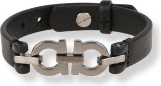 Ferragamo Double Gancini Armband - Heren - Armbanden - Zwart - ONE Size - Leer - Accessoires