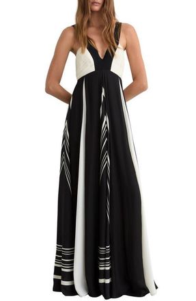 Reiss Tallie Mixed Print Maxi Dress in Black/Ivory at Nordstrom, Size 4 Us