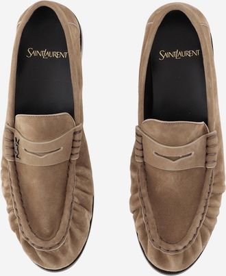 Saint Laurent Womens Loafers Suede Beige