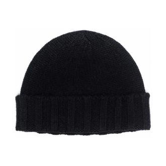 Drumohr Zwarte Kasjmier Gebreide Geribbelde Rand Hoed - Dames - Hoeden - Zwart - ONE Size - Kasjmier - Accessoires