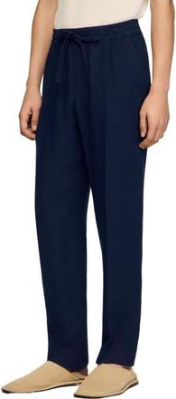 Sandro Straight-leg linen trousers in Navy Blue at Nordstrom, Size 36 X 31 Eu