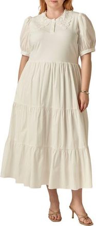 English Factory Mixed Media Midi Dress in White at Nordstrom, Size 2X