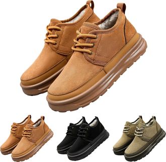 Generic Mens Lace-up Shoes Winter Thickened Warm Snow Boots Fuzzy Cozy Suede Leather for Cold Weather Outdoor Non-Slip Casual Lightweight Walking Ankle Boots 