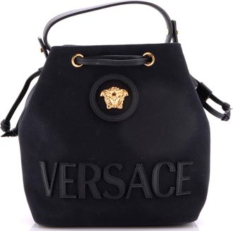 Versace La Medusa Drawstring Bucket Bag Canvas with Leather Small
