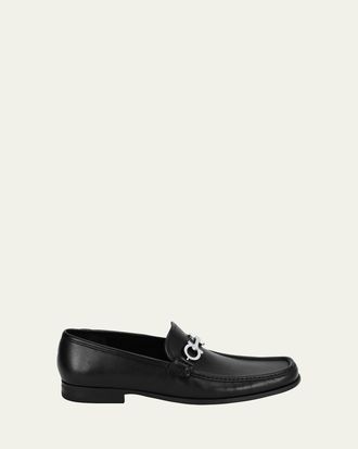 Ferragamo Mens Leather Loafer with Reversible Gancini Ornament