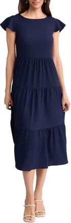 Jones New York Flutter Sleeve Midi Dress in Pacific Navy at Nordstrom, Size X-Large