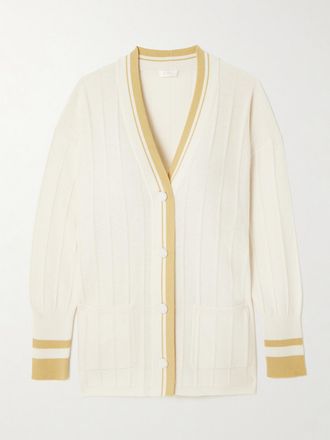 Eres Cardigan In Misto Lana E Cashmere A Coste Con Righe Clubhouse - Crema