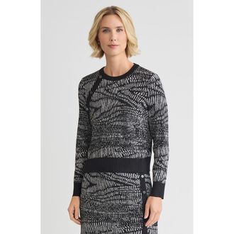 Misook Abstract Animal Print Soft Knit Sweater in Black/white at Nordstrom, Size Xx-Large