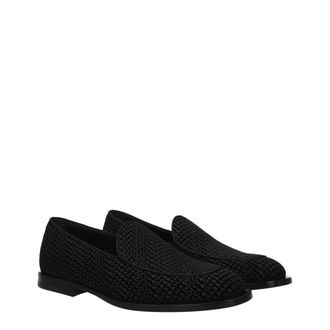 Dolce & Gabbana Mens Black Velvet Slip-On Loafers